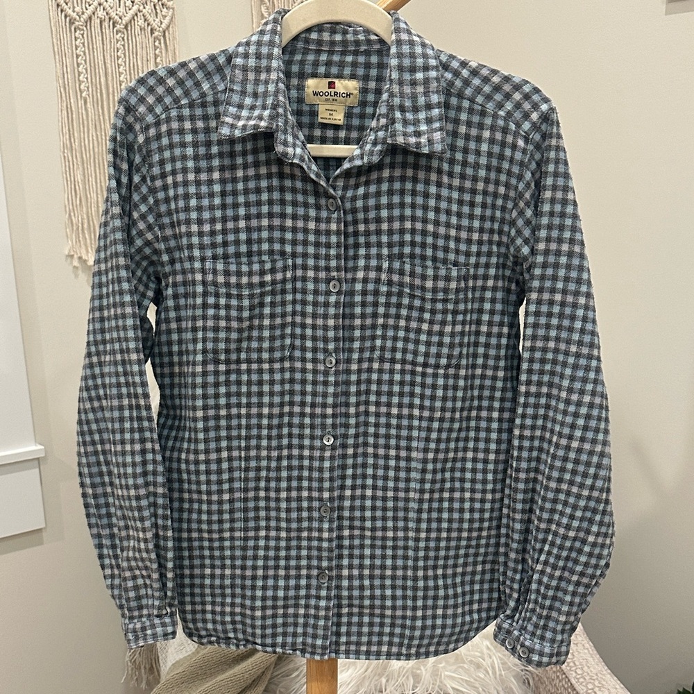 Woolrich Cotton Plaid Flannel Shirt Gray Blue Check | Women’s M